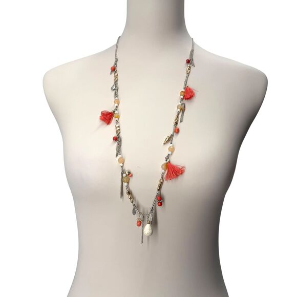 J.Jill Necklace Charms & Tassels Beaded Silver Tone Howlite Jade Mother of Pearl - Picture 6 of 8